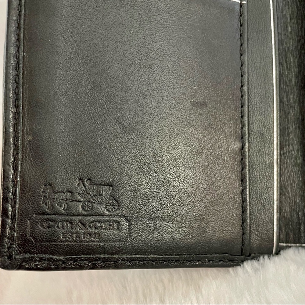 Coach Signature Canvas & Black Leather Trifold Square Wallet - Picture 2 of 5